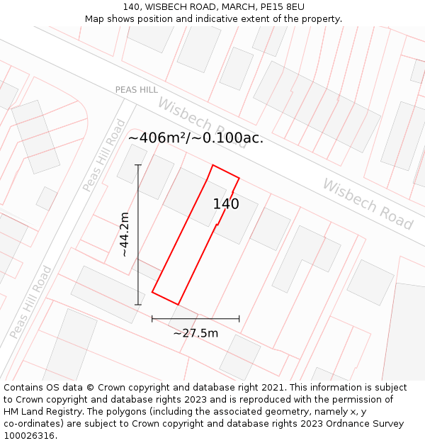 140, WISBECH ROAD, MARCH, PE15 8EU: Plot and title map