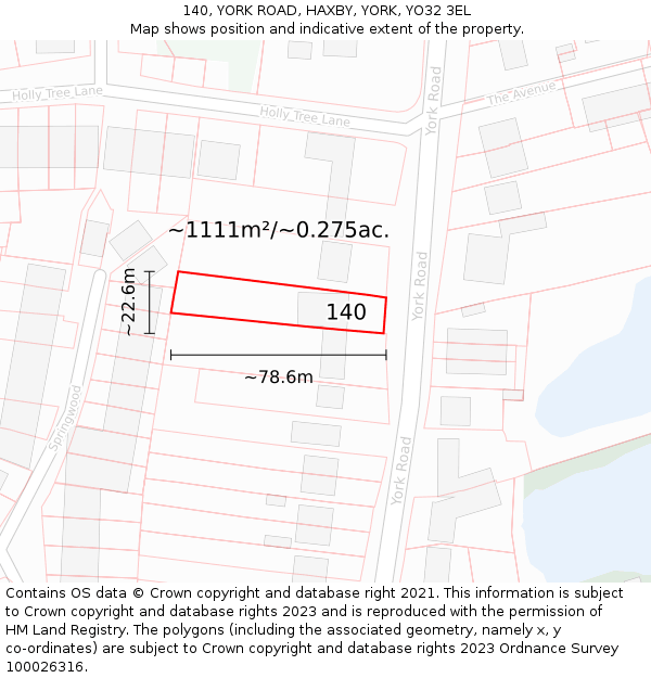 140, YORK ROAD, HAXBY, YORK, YO32 3EL: Plot and title map