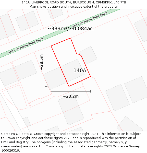 140A, LIVERPOOL ROAD SOUTH, BURSCOUGH, ORMSKIRK, L40 7TB: Plot and title map