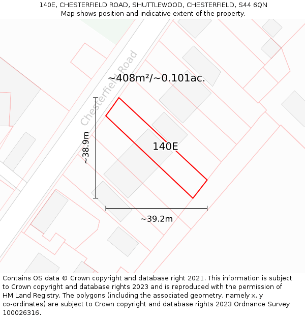 140E, CHESTERFIELD ROAD, SHUTTLEWOOD, CHESTERFIELD, S44 6QN: Plot and title map