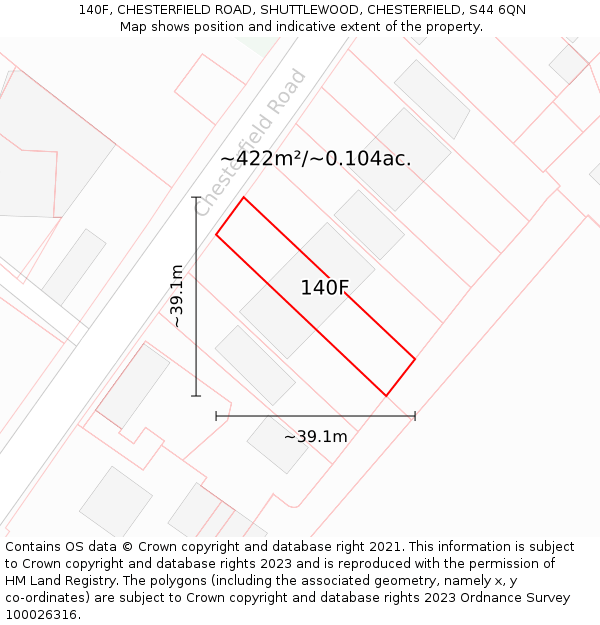 140F, CHESTERFIELD ROAD, SHUTTLEWOOD, CHESTERFIELD, S44 6QN: Plot and title map