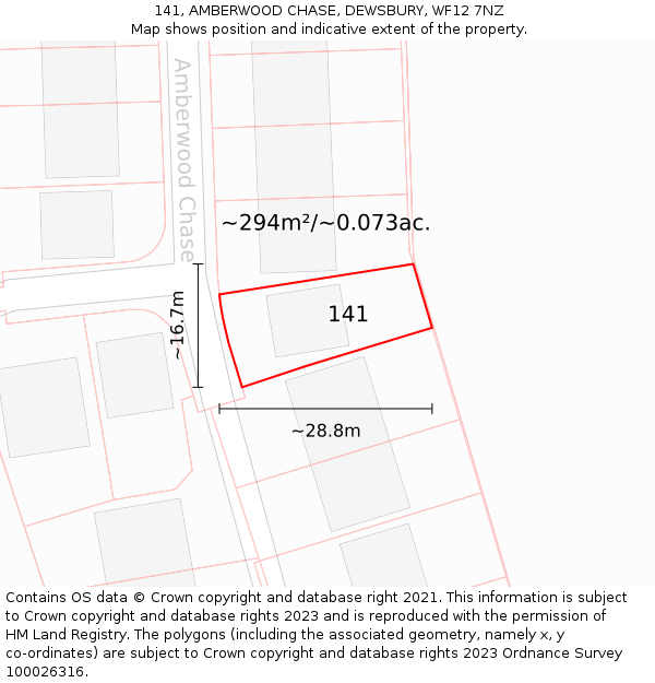 141, AMBERWOOD CHASE, DEWSBURY, WF12 7NZ: Plot and title map