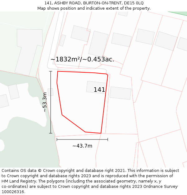 141, ASHBY ROAD, BURTON-ON-TRENT, DE15 0LQ: Plot and title map