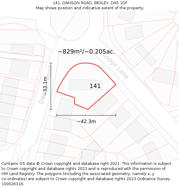 141, DANSON ROAD, BEXLEY, DA5 1DF: Plot and title map