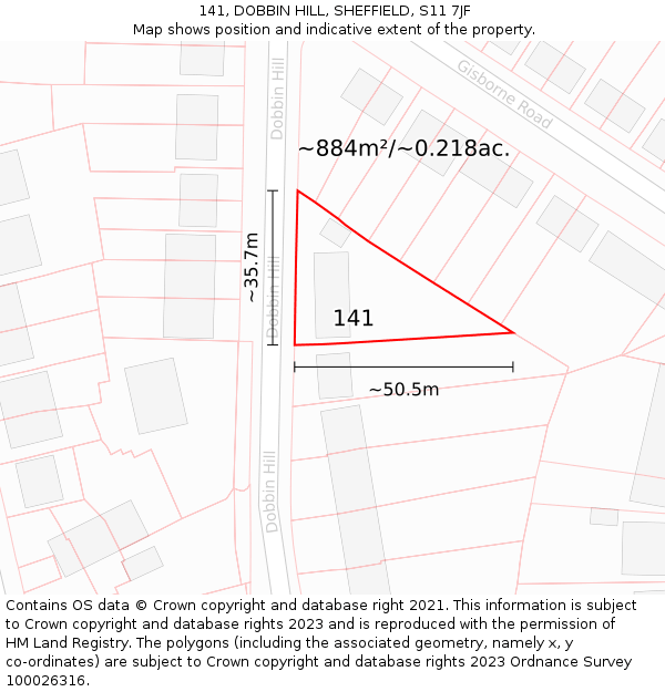 141, DOBBIN HILL, SHEFFIELD, S11 7JF: Plot and title map