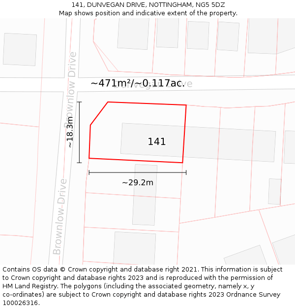 141, DUNVEGAN DRIVE, NOTTINGHAM, NG5 5DZ: Plot and title map