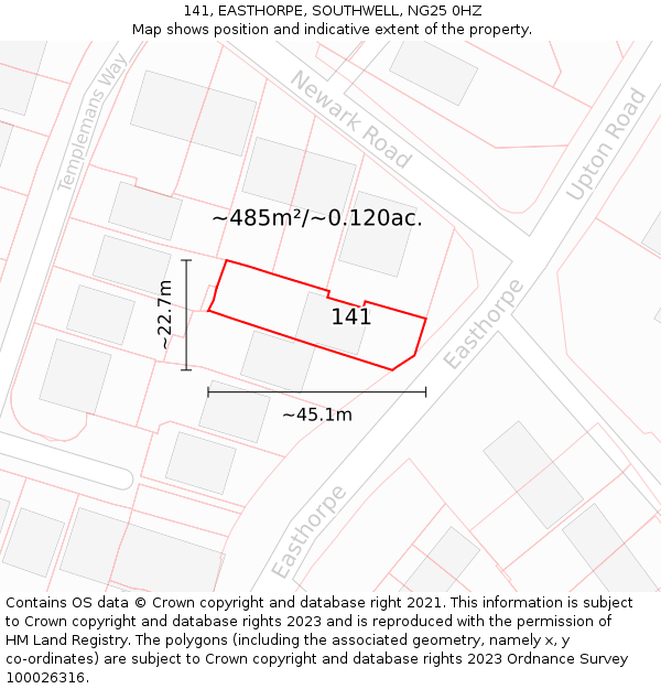 141, EASTHORPE, SOUTHWELL, NG25 0HZ: Plot and title map
