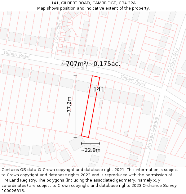 141, GILBERT ROAD, CAMBRIDGE, CB4 3PA: Plot and title map