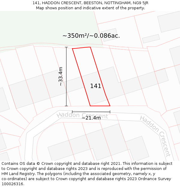141, HADDON CRESCENT, BEESTON, NOTTINGHAM, NG9 5JR: Plot and title map