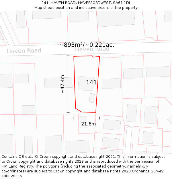 141, HAVEN ROAD, HAVERFORDWEST, SA61 1DL: Plot and title map