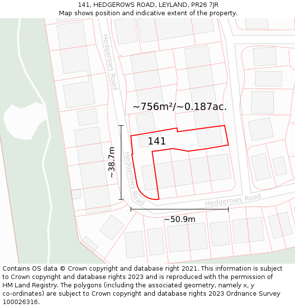 141, HEDGEROWS ROAD, LEYLAND, PR26 7JR: Plot and title map