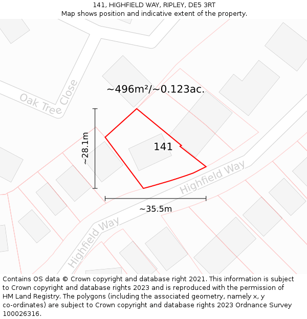 141, HIGHFIELD WAY, RIPLEY, DE5 3RT: Plot and title map