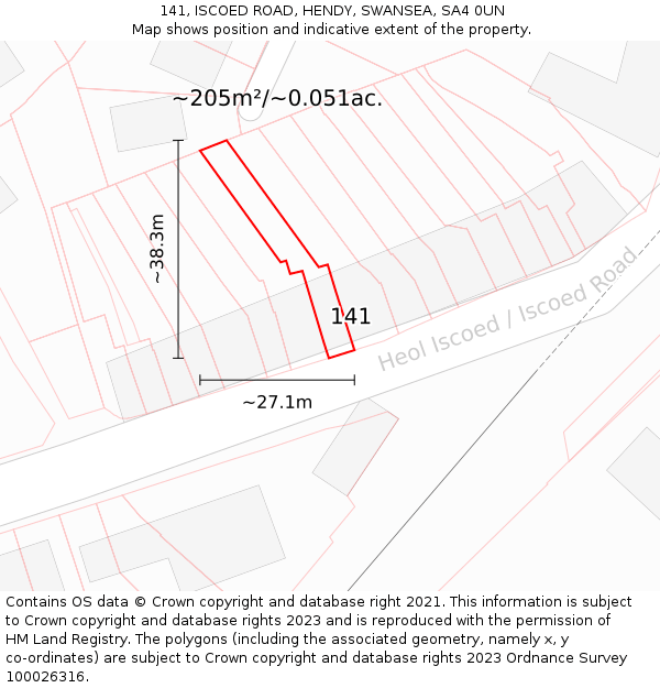 141, ISCOED ROAD, HENDY, SWANSEA, SA4 0UN: Plot and title map