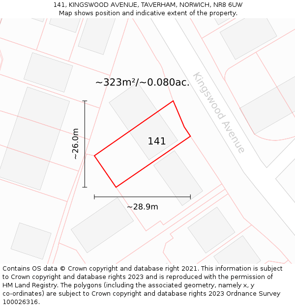 141, KINGSWOOD AVENUE, TAVERHAM, NORWICH, NR8 6UW: Plot and title map