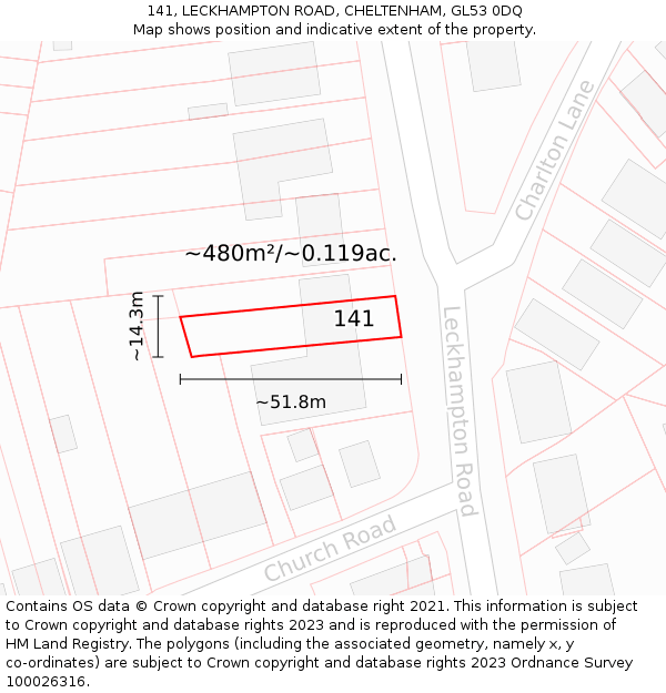 141, LECKHAMPTON ROAD, CHELTENHAM, GL53 0DQ: Plot and title map