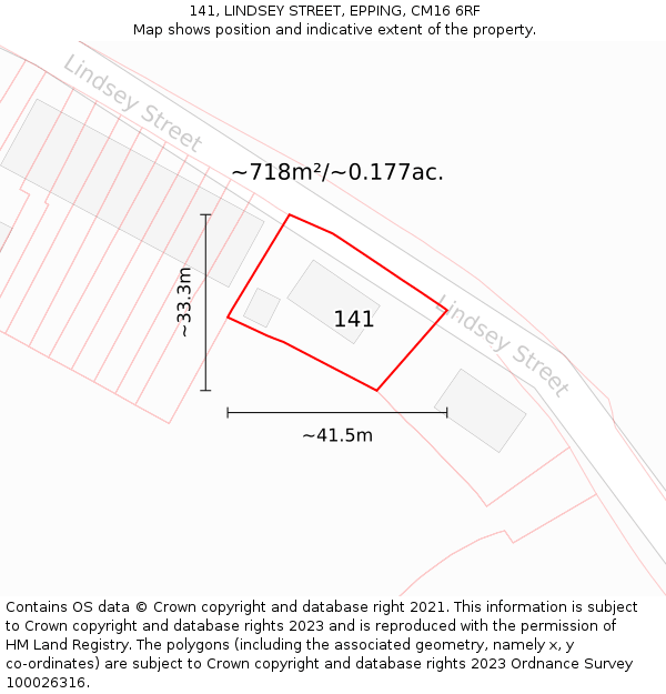 141, LINDSEY STREET, EPPING, CM16 6RF: Plot and title map