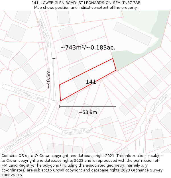 141, LOWER GLEN ROAD, ST LEONARDS-ON-SEA, TN37 7AR: Plot and title map