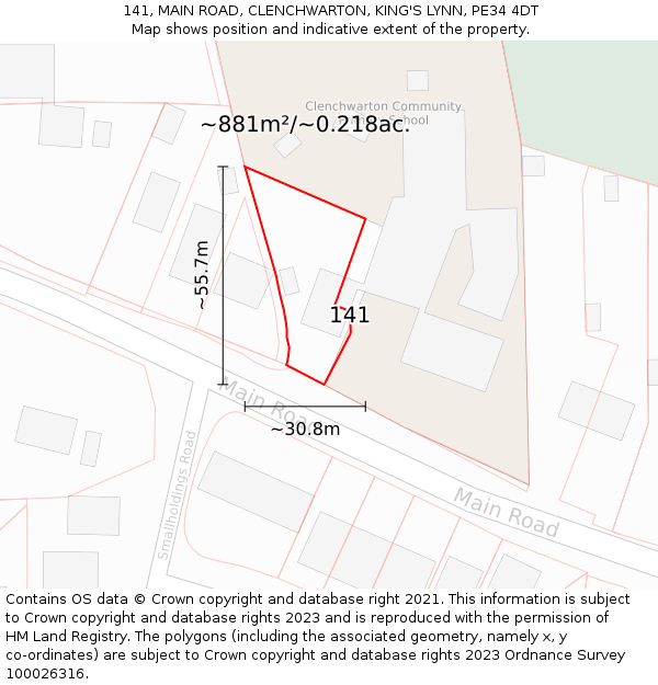 141, MAIN ROAD, CLENCHWARTON, KING'S LYNN, PE34 4DT: Plot and title map