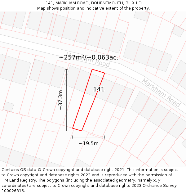 141, MARKHAM ROAD, BOURNEMOUTH, BH9 1JD: Plot and title map