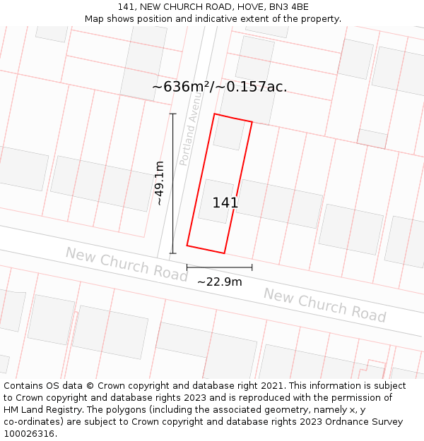 141, NEW CHURCH ROAD, HOVE, BN3 4BE: Plot and title map