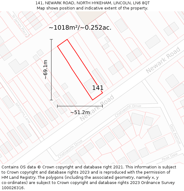 141, NEWARK ROAD, NORTH HYKEHAM, LINCOLN, LN6 8QT: Plot and title map