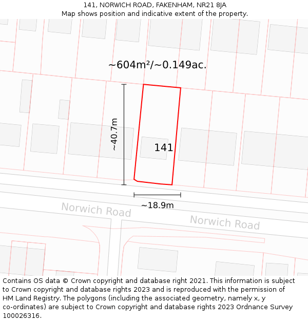 141, NORWICH ROAD, FAKENHAM, NR21 8JA: Plot and title map