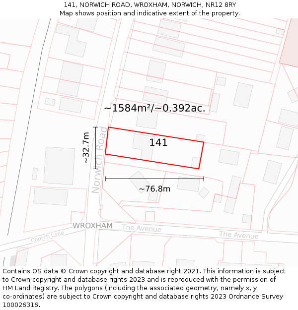 141, NORWICH ROAD, WROXHAM, NORWICH, NR12 8RY: Plot and title map