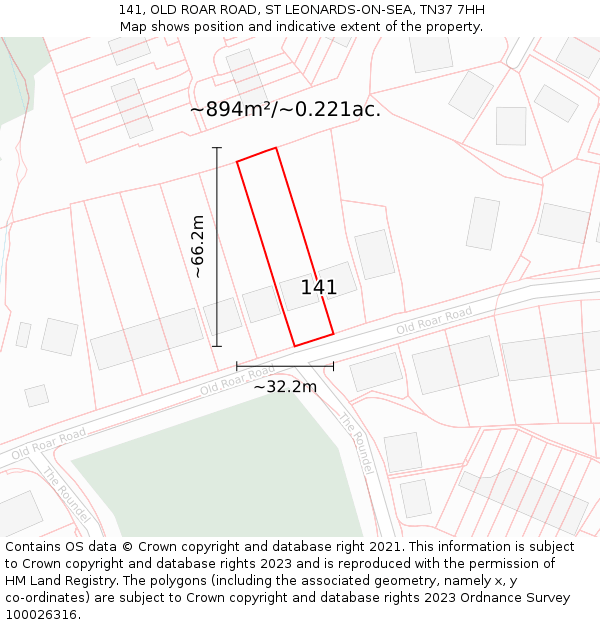 141, OLD ROAR ROAD, ST LEONARDS-ON-SEA, TN37 7HH: Plot and title map