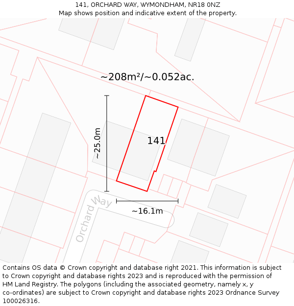 141, ORCHARD WAY, WYMONDHAM, NR18 0NZ: Plot and title map