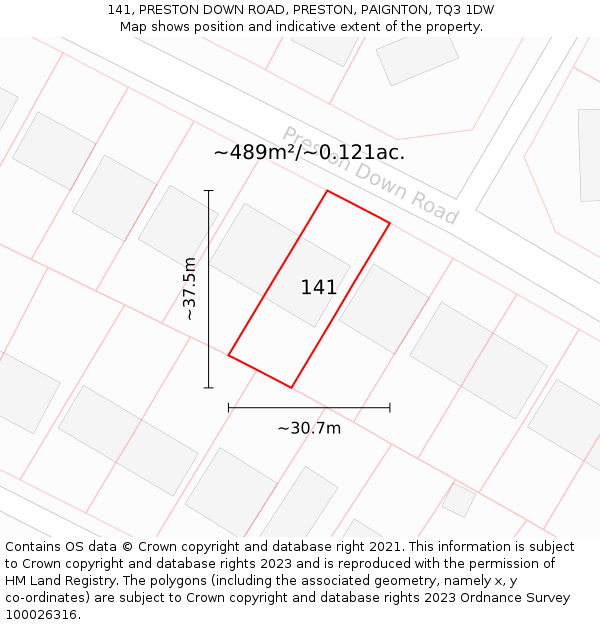 141, PRESTON DOWN ROAD, PRESTON, PAIGNTON, TQ3 1DW: Plot and title map