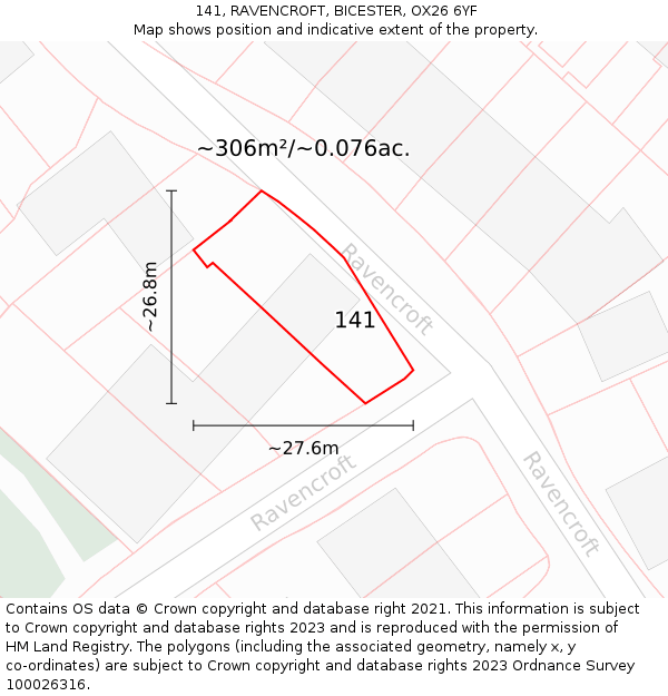 141, RAVENCROFT, BICESTER, OX26 6YF: Plot and title map