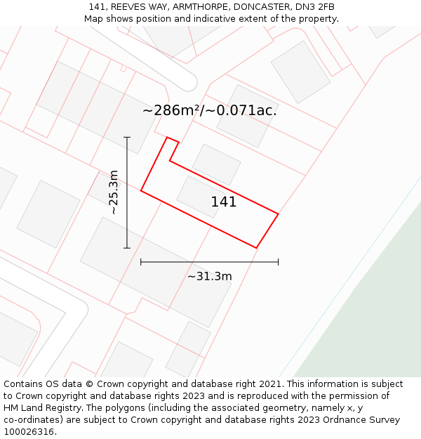 141, REEVES WAY, ARMTHORPE, DONCASTER, DN3 2FB: Plot and title map