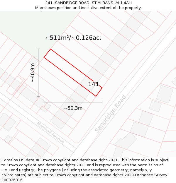 141, SANDRIDGE ROAD, ST ALBANS, AL1 4AH: Plot and title map