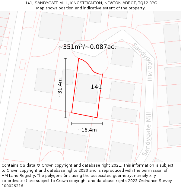 141, SANDYGATE MILL, KINGSTEIGNTON, NEWTON ABBOT, TQ12 3PG: Plot and title map