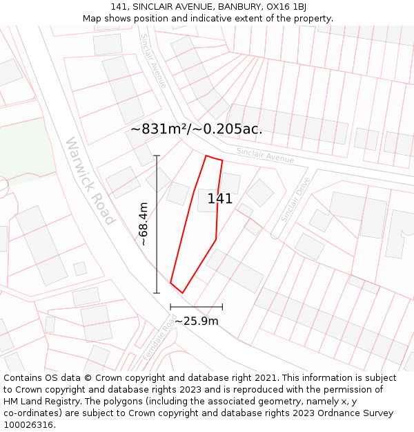 141, SINCLAIR AVENUE, BANBURY, OX16 1BJ: Plot and title map