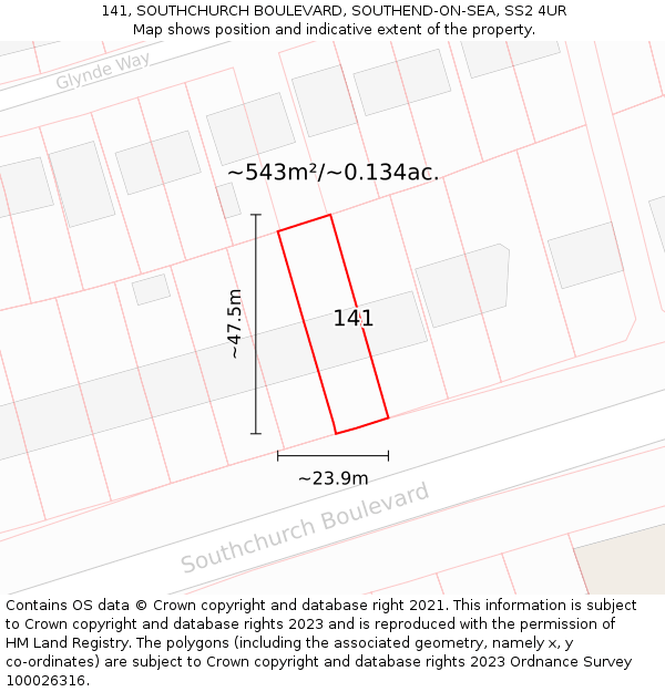 141, SOUTHCHURCH BOULEVARD, SOUTHEND-ON-SEA, SS2 4UR: Plot and title map