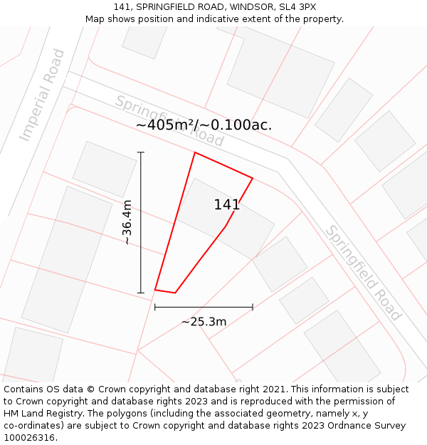 141, SPRINGFIELD ROAD, WINDSOR, SL4 3PX: Plot and title map