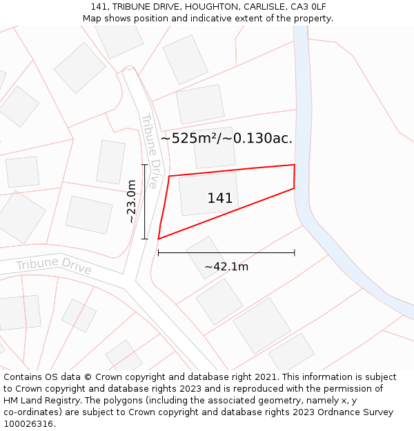 141, TRIBUNE DRIVE, HOUGHTON, CARLISLE, CA3 0LF: Plot and title map