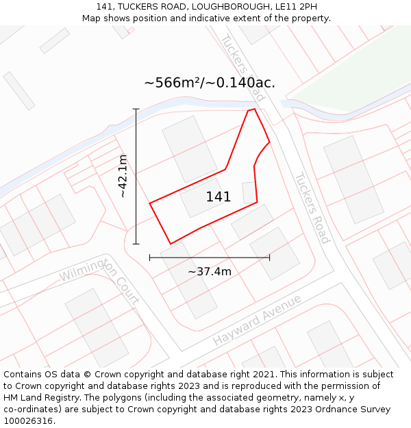 141, TUCKERS ROAD, LOUGHBOROUGH, LE11 2PH: Plot and title map