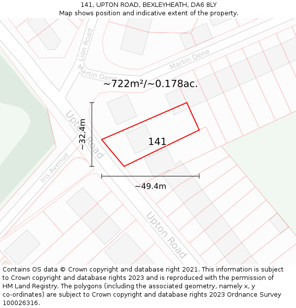 141, UPTON ROAD, BEXLEYHEATH, DA6 8LY: Plot and title map
