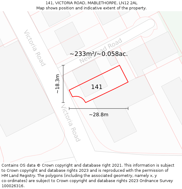 141, VICTORIA ROAD, MABLETHORPE, LN12 2AL: Plot and title map