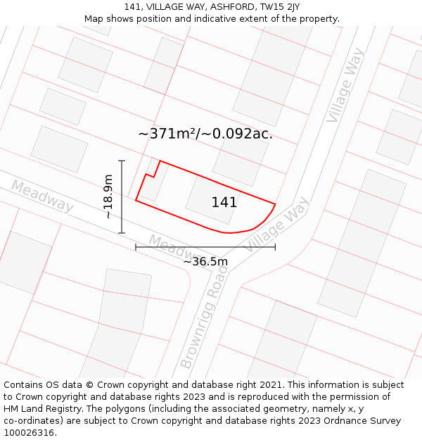 141, VILLAGE WAY, ASHFORD, TW15 2JY: Plot and title map