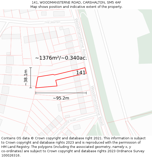 141, WOODMANSTERNE ROAD, CARSHALTON, SM5 4AF: Plot and title map