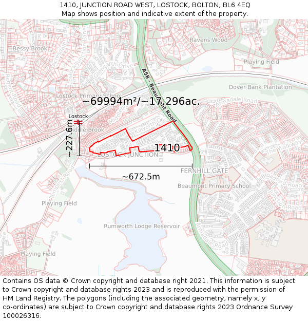 1410, JUNCTION ROAD WEST, LOSTOCK, BOLTON, BL6 4EQ: Plot and title map