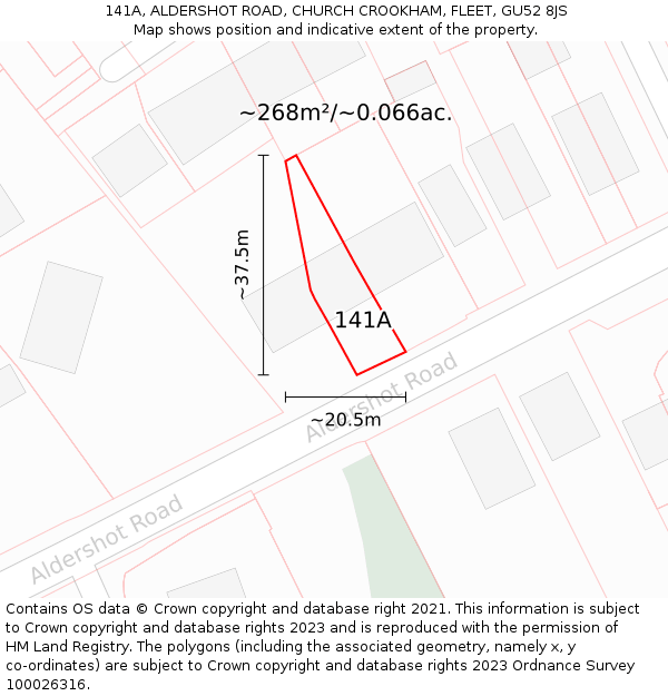 141A, ALDERSHOT ROAD, CHURCH CROOKHAM, FLEET, GU52 8JS: Plot and title map
