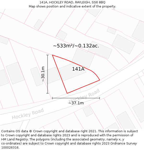 141A, HOCKLEY ROAD, RAYLEIGH, SS6 8BQ: Plot and title map