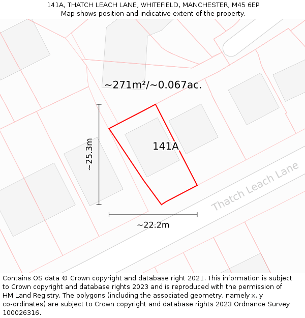 141A, THATCH LEACH LANE, WHITEFIELD, MANCHESTER, M45 6EP: Plot and title map