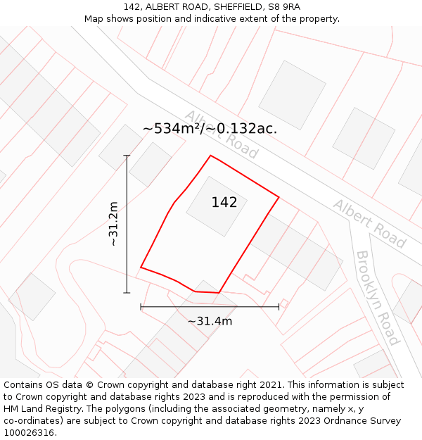 142, ALBERT ROAD, SHEFFIELD, S8 9RA: Plot and title map