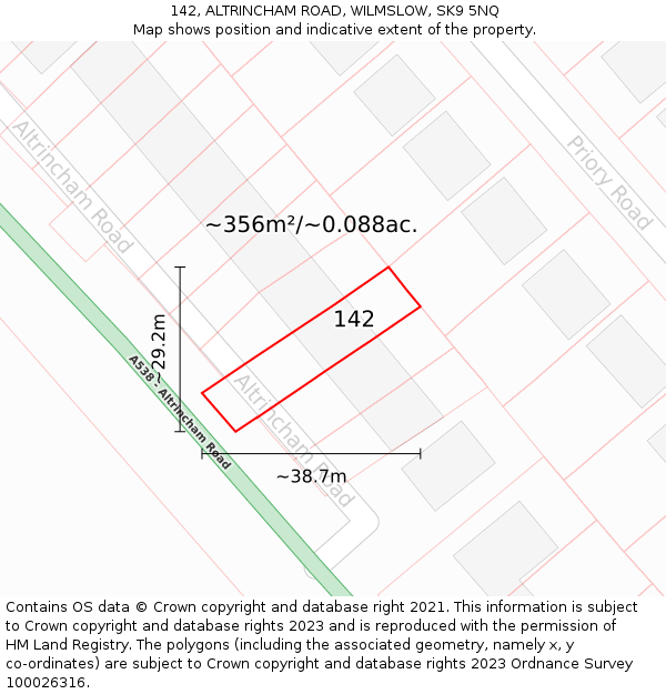 142, ALTRINCHAM ROAD, WILMSLOW, SK9 5NQ: Plot and title map