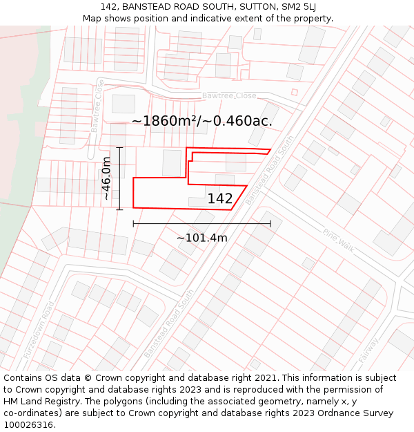 142, BANSTEAD ROAD SOUTH, SUTTON, SM2 5LJ: Plot and title map